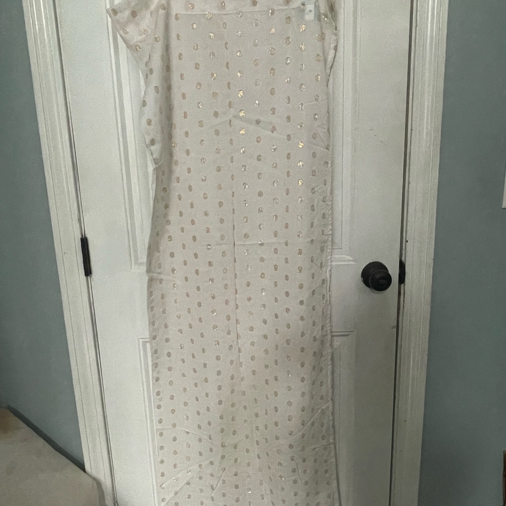 Pillowfort sheer off-white curtains with gold polka dots